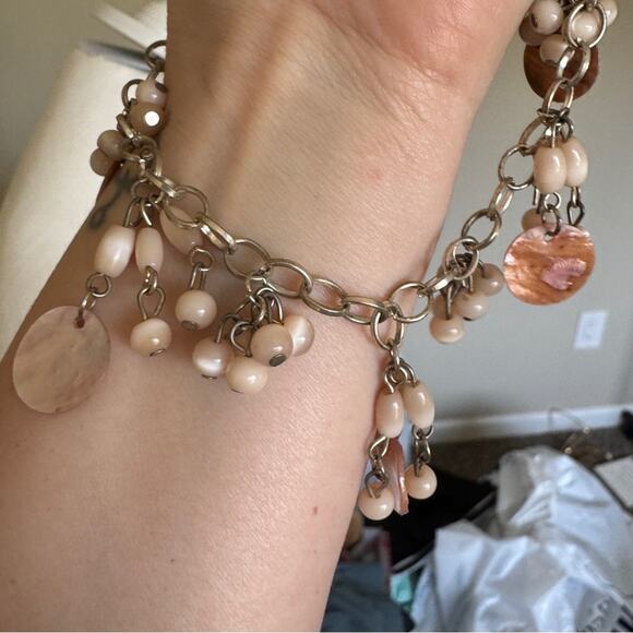 Silver Tone Chain Pink Abalone Shell Necklace Womens Jewelry Damaged - Picture 4 of 8